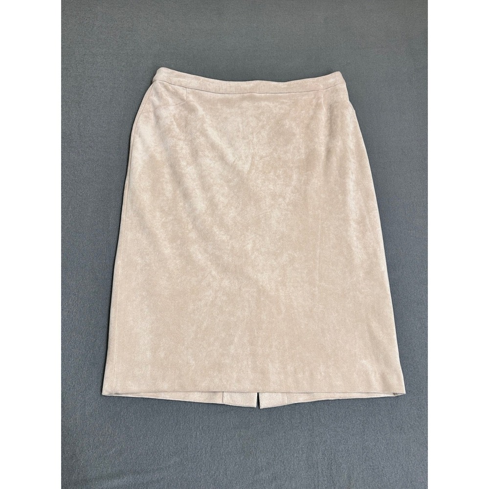 Calvin Klein Skirt Womens 12 Beige Faux Suede Knee Length Pencil Lined Slit